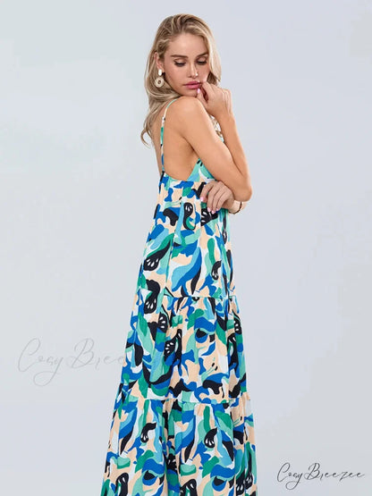 Fashion Print Spaghetti Strap Sweetheart Cami Dress floraldress-250126