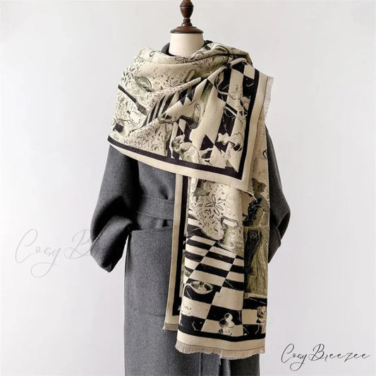 Fashion Print Winter Cashmere Shawl Scarf black scarf-241228