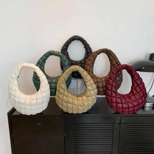 Fashion Quilted Puffer Pleated Shoulder Handbag handbag-250126