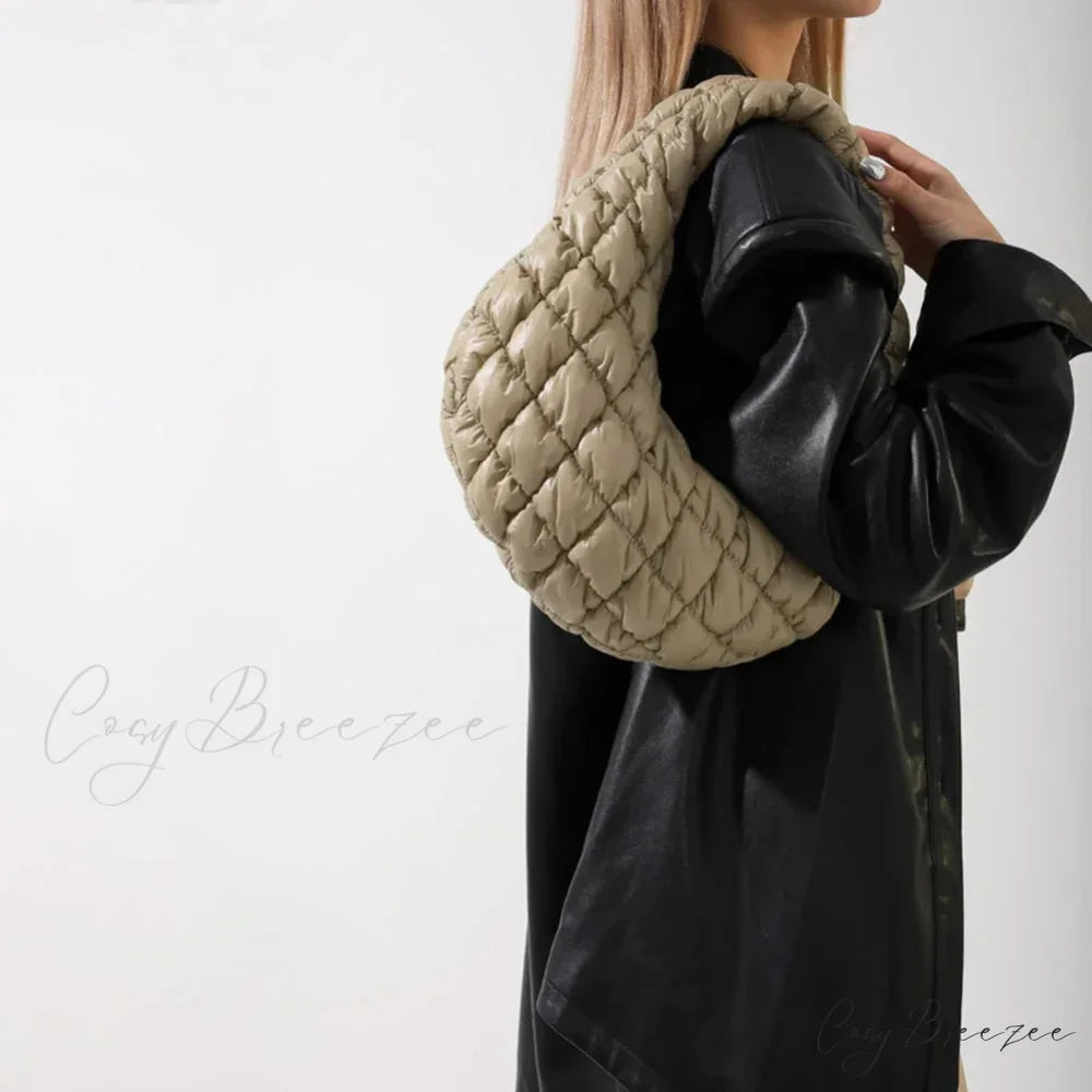 Fashion Quilted Puffer Pleated Shoulder Handbag handbag-250126