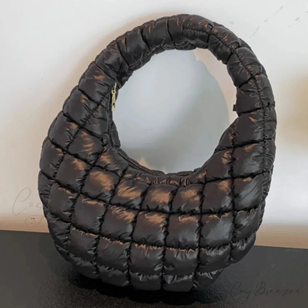 Fashion Quilted Puffer Pleated Shoulder Handbag Black handbag-250126