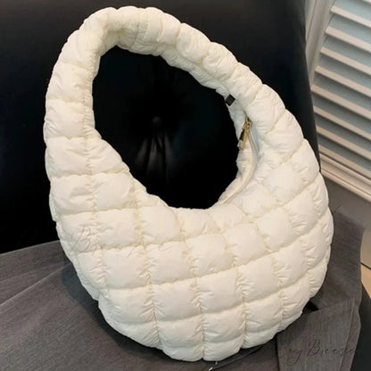Fashion Quilted Puffer Pleated Shoulder Handbag WHITE handbag-250126