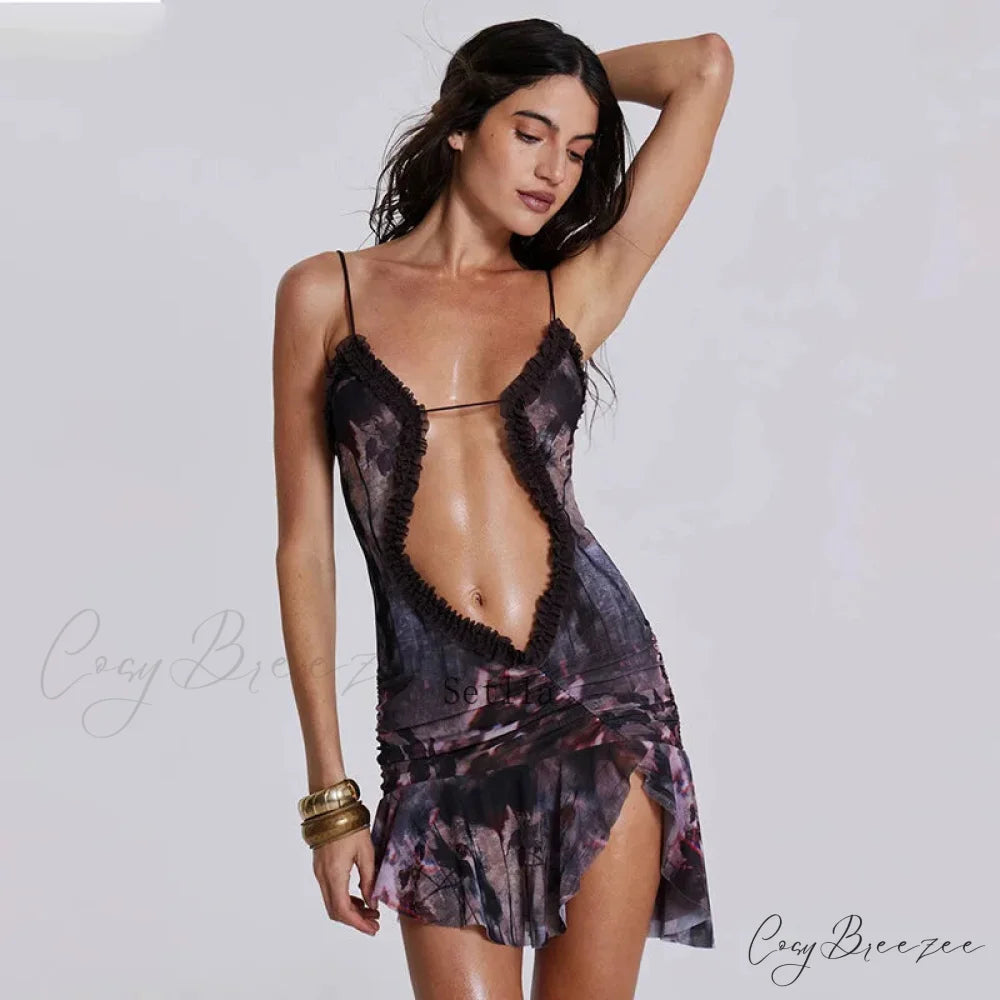 Fashion Ruched Slip Cut Out Backless Mini Dress