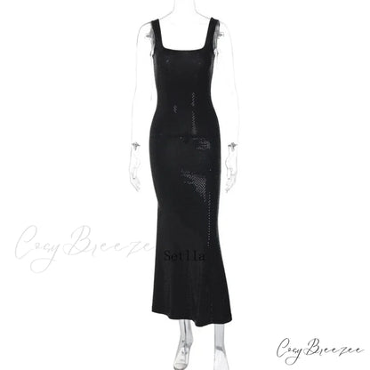 Fashion Sequins Backless Sleeveless Elegant Maxi Dress