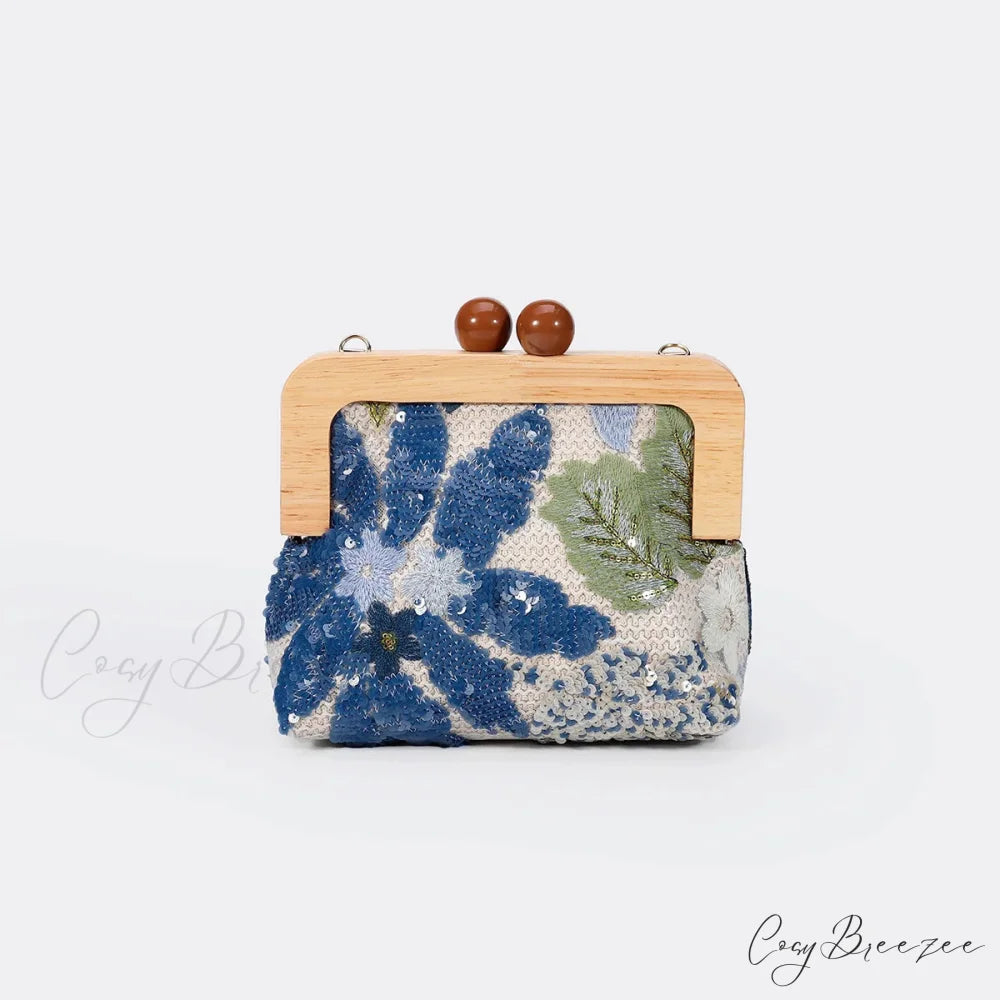 Fashion Sequins Flower Clutch Bag Wristlet Blue wristlet-250126