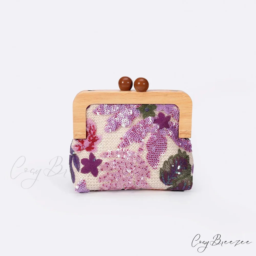 Fashion Sequins Flower Clutch Bag Wristlet Purple wristlet-250126