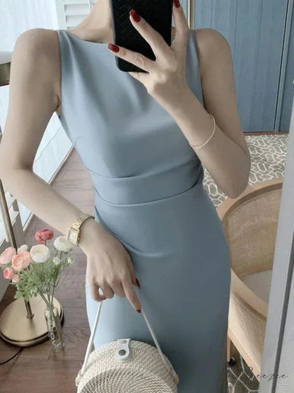 Fashion Strap Sleeveless Maxi Dress Blue / S