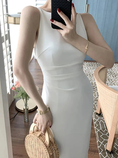 Fashion Strap Sleeveless Maxi Dress WHITE / S