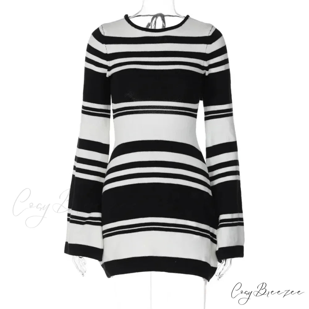 Fashion Striped Backless Mini Dress