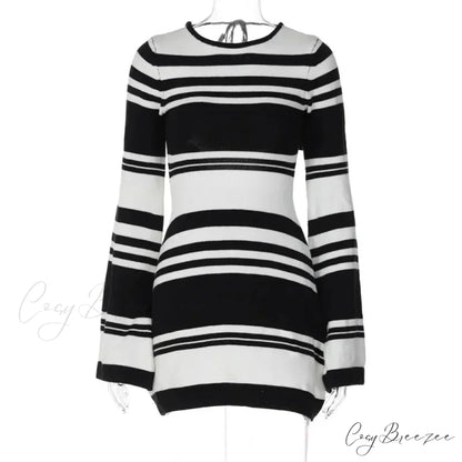Fashion Striped Backless Mini Dress