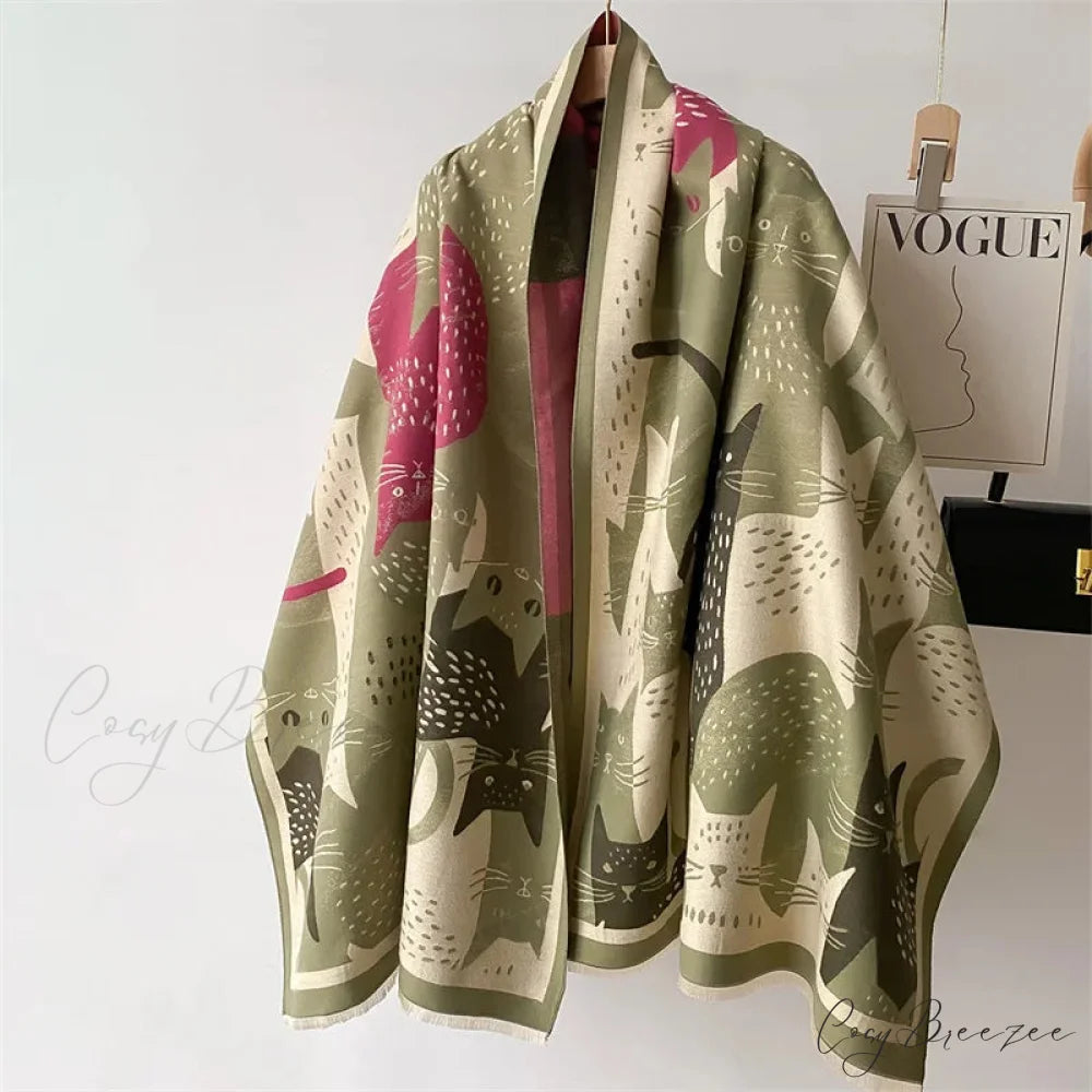 Fashion Thick Shawl Wrap Cashmere Scarf light green scarf-241228
