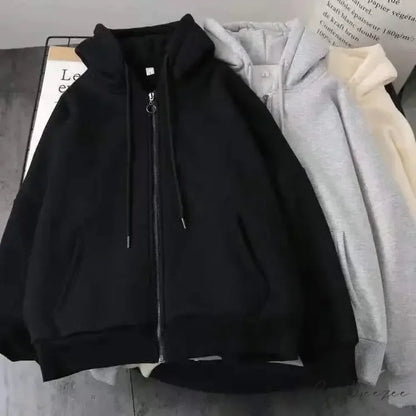 Fashion Trend Fleece Padded Zipper Hoodie black 5 / M hoodies-241228