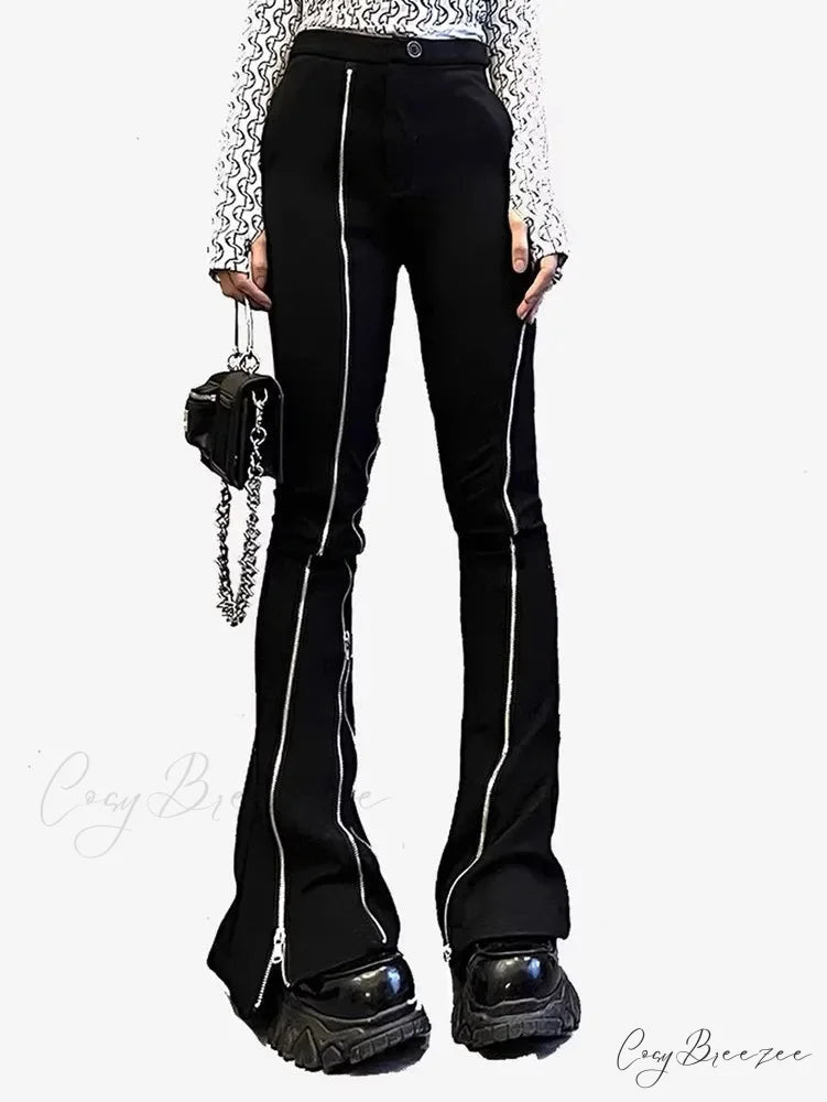 Fashion Zipper Slim Flare Halloween Pants Black / S