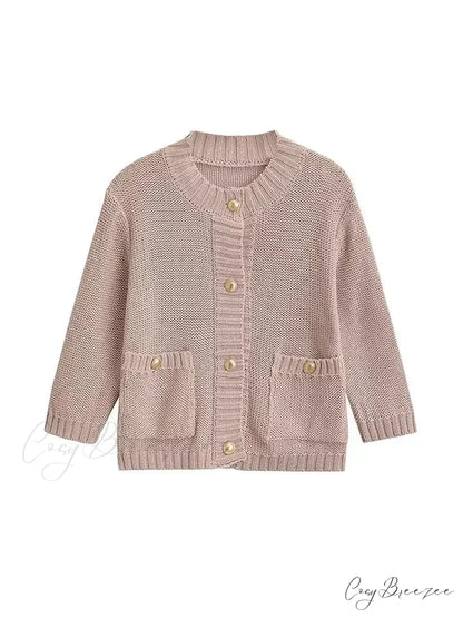 Fashionable Chic Yellow Stylish Cozy Long Sleeve Comfortable Single-breasted Warm Sweater Khaki / S