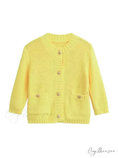 Fashionable Chic Yellow Stylish Cozy Long Sleeve Comfortable Single-breasted Warm Sweater Yellow / S
