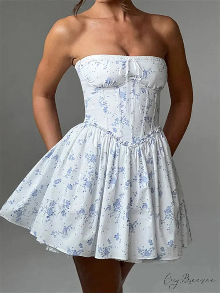 Fastened Open-Back A-line Mini Dress blue / S minidress-250223