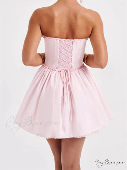 Fastened Open-Back A-line Mini Dress minidress-250223