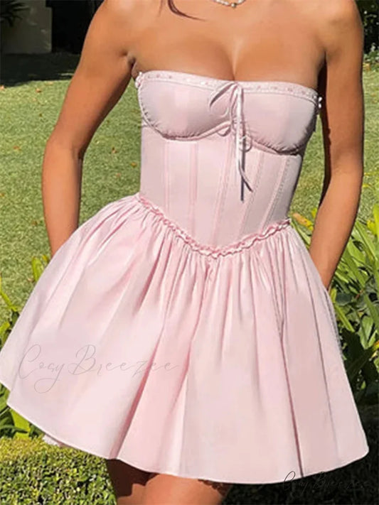 Fastened Open-Back A-line Mini Dress pink / S minidress-250223