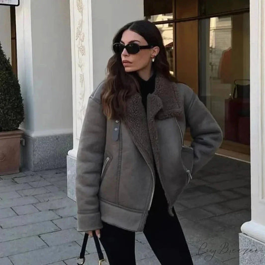 Faux Fur Lapel Long Sleeve Relaxed Coat overcoats-241228