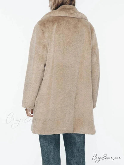 Faux Fur Lapel Long Sleeve Warm Coat overcoats-241228