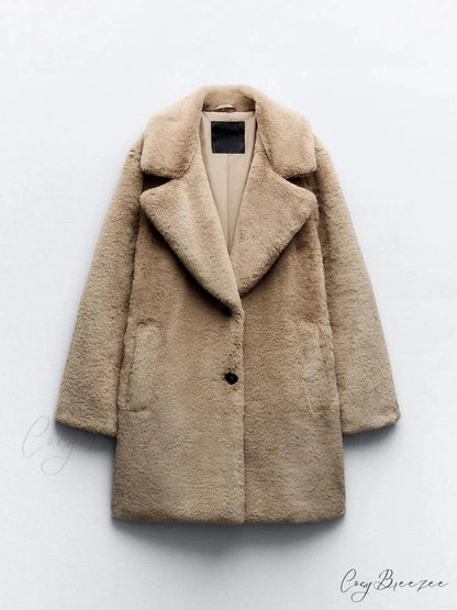 Faux Fur Lapel Long Sleeve Warm Coat overcoats-241228