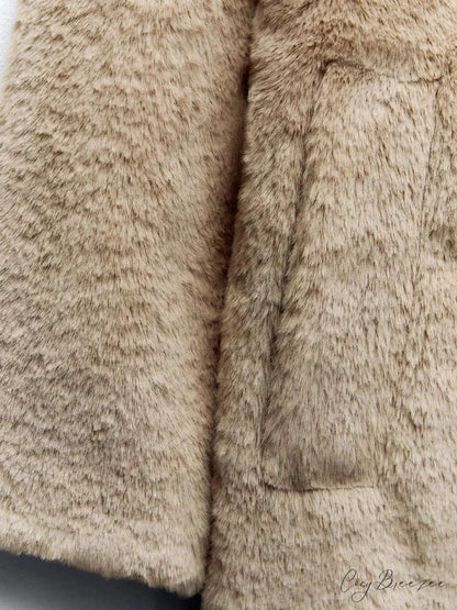 Faux Fur Lapel Long Sleeve Warm Coat overcoats-241228
