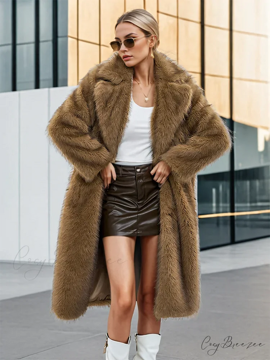 Faux Fur Lapel Loose Long Sleeve Coat grey / S overcoats-241228