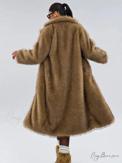 Faux Fur Lapel Loose Long Sleeve Coat overcoats-241228