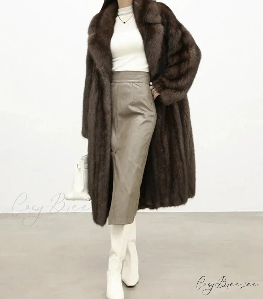 Faux Fur Lapel Pit Fabric Drape Coat Brown / S overcoats-241228