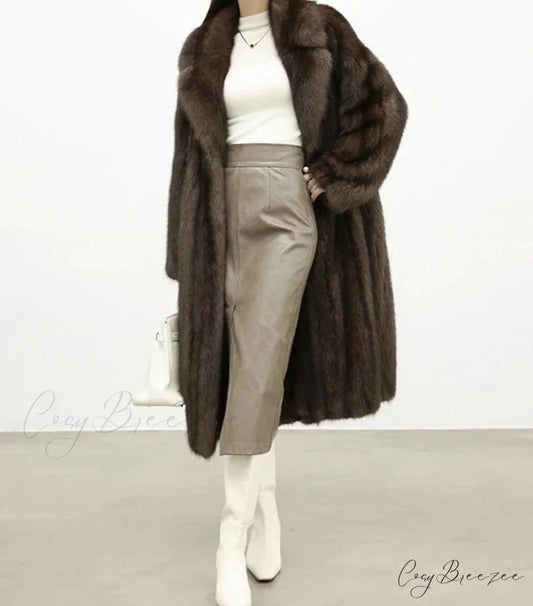 Faux Fur Lapel Pit Fabric Drape Coat Brown / S overcoats-241228