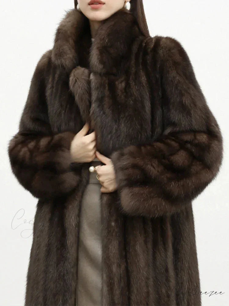 Faux Fur Lapel Pit Fabric Drape Coat overcoats-241228