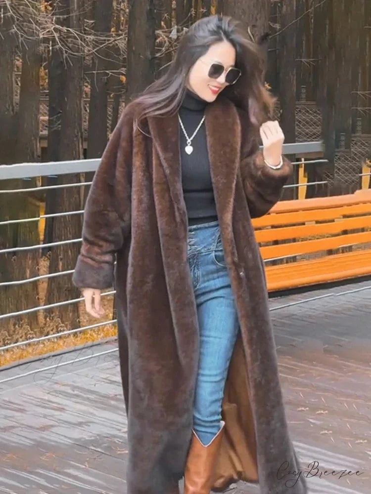 Faux Fur Lapel Plush Imitation Mink Coat overcoats-241228