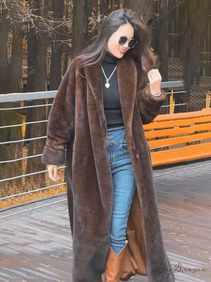 Faux Fur Lapel Plush Imitation Mink Coat overcoats-241228