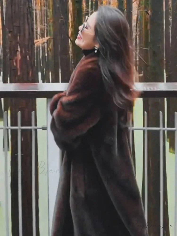 Faux Fur Lapel Plush Imitation Mink Coat overcoats-241228