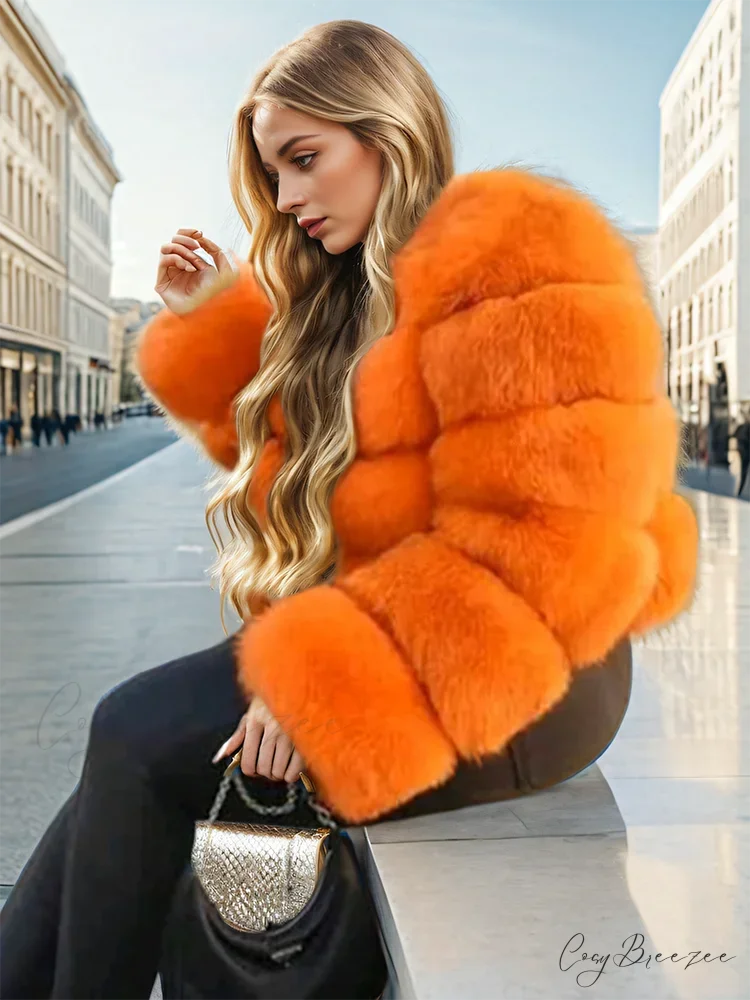 Faux Fur Patchwork Rabbit Fur Coat Camel / S overcoats-241228
