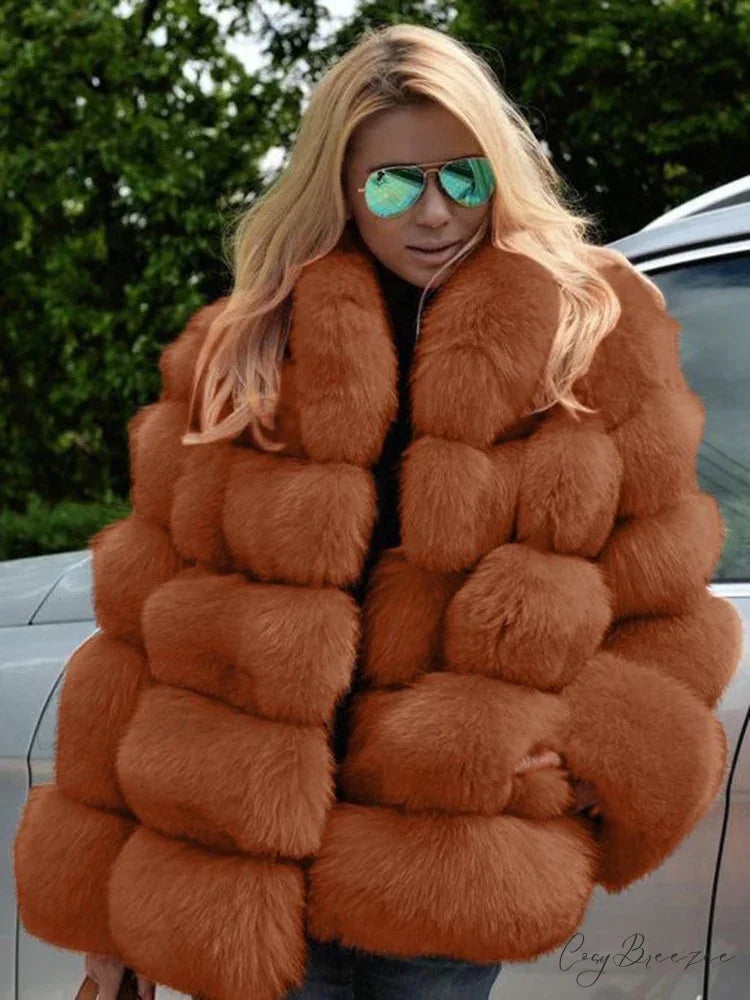 Faux Fur Patchwork Rabbit Fur Coat overcoats-241228