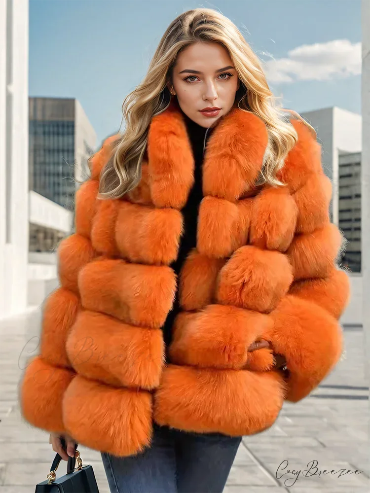 Faux Fur Patchwork Rabbit Fur Coat overcoats-241228