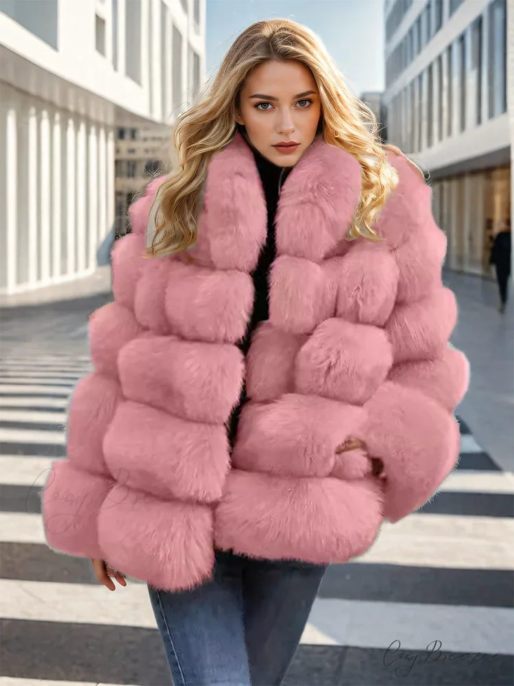 Faux Fur Patchwork Rabbit Fur Coat Pink / S overcoats-241228