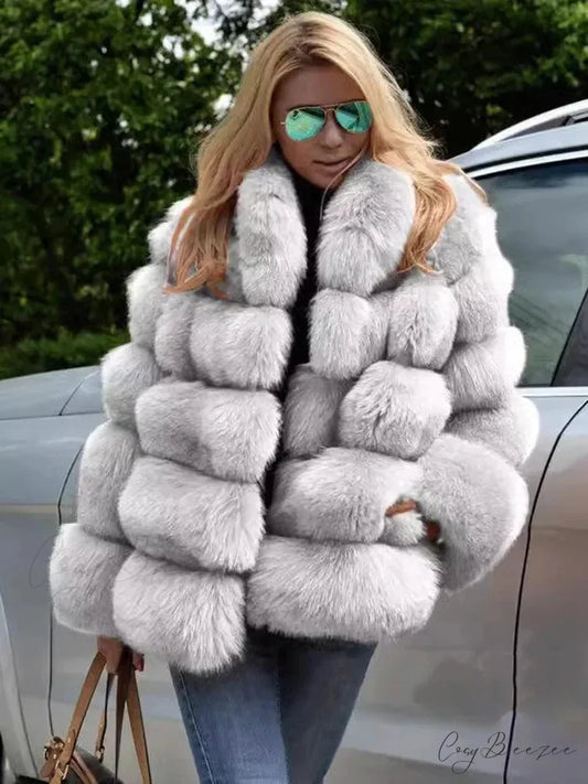 Faux Fur Patchwork Rabbit Fur Coat White / S overcoats-241228