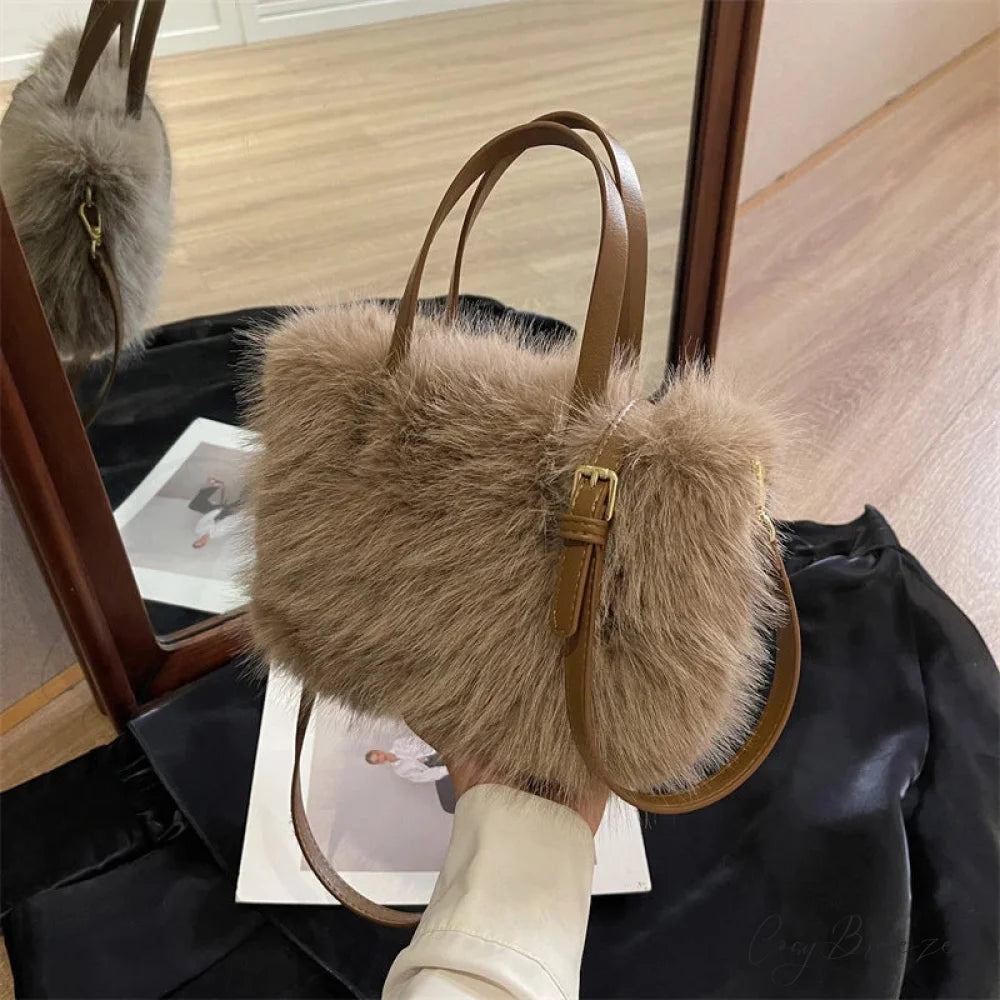 Faux Fur Plush Bucket Winter Crossbody Handbag handbag-250126