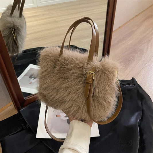 Faux Fur Plush Bucket Winter Crossbody Handbag handbag-250126