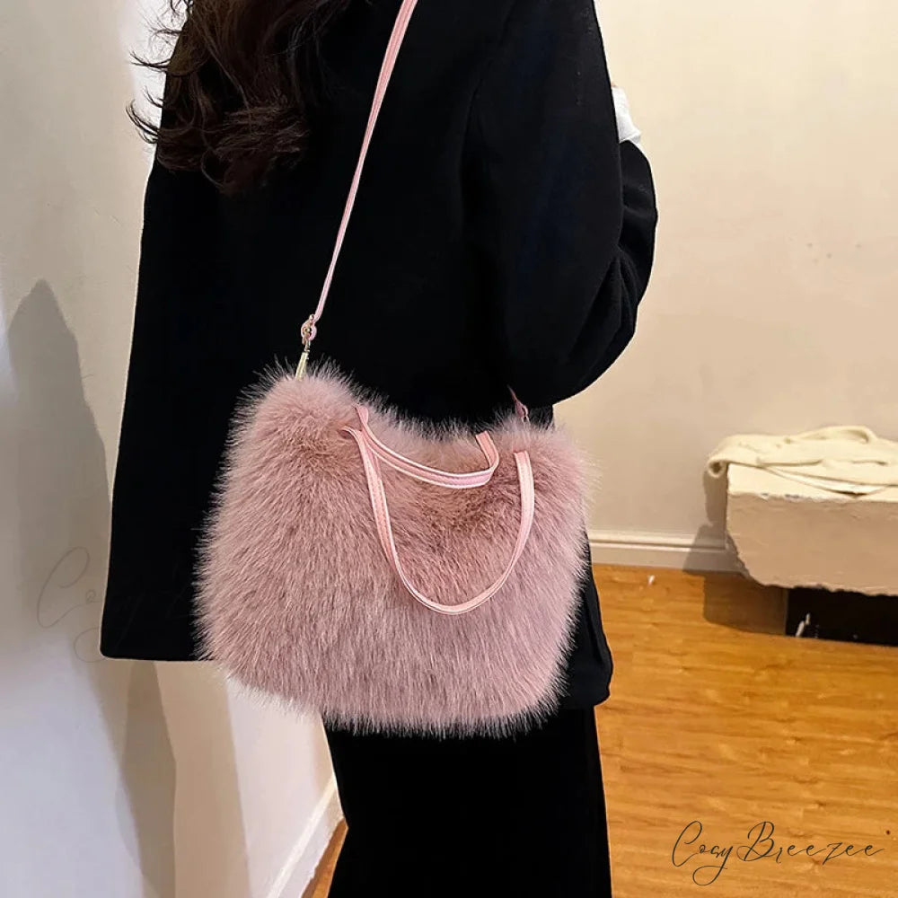 Faux Fur Plush Bucket Winter Crossbody Handbag handbag-250126