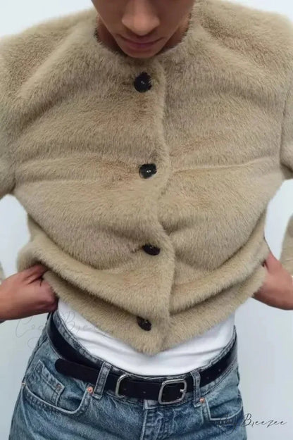 Faux Fur Short Jacket Knit Cardigan cardigans-241228