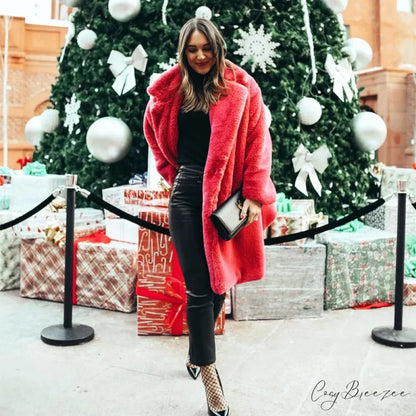 Faux Fur Stylish Long Belted Coat