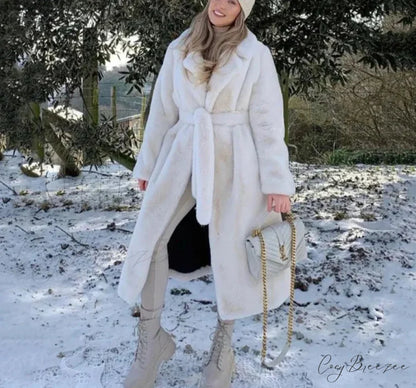 Faux Fur Stylish Long Belted Coat