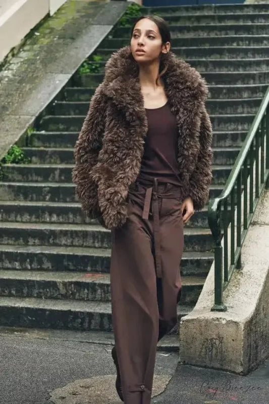 Faux Fur Teddy Bear Short Coat Cardigan Chocolate / XS cardigans-241228