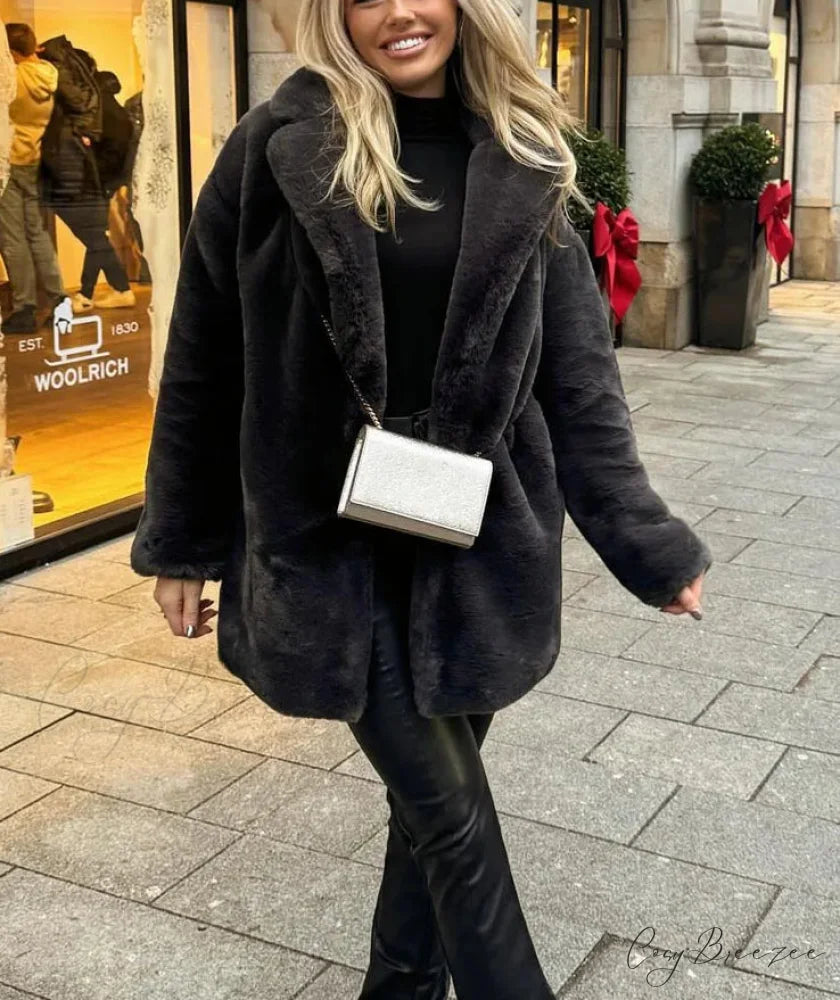 Faux Fur Thick Winter Coat Black / S