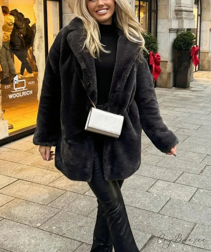 Faux Fur Thick Winter Coat Black / S