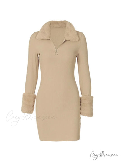 Faux Fur Trim Trendy Long Sleeve Set