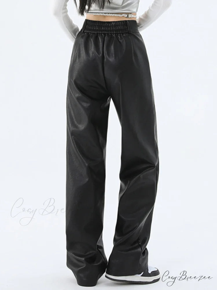 Faux Leather Graceful Straight Leg Pants